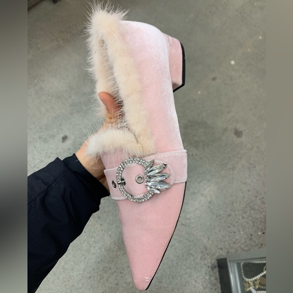 (RARE!) Pink velvet and fur Marie Antoinette flats by Miu Miu - Picture 2 of 11